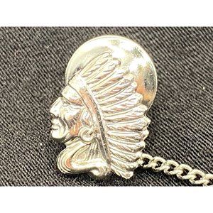 P & B Sterling Indian Chief Feather Headdress Lapel Pin Pinback Hat Pin Tietack